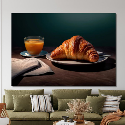 Quadro Moderno Colazione Con Croissant E Succo D'Arancia Su Tavolo Scuro foo32 quadro stampato su tela