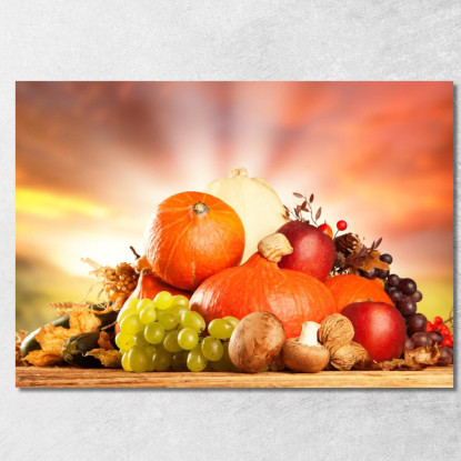 Quadro Moderno Composizione Autunnale Con Zucche E Frutta Secca foo37 quadro stampato su tela