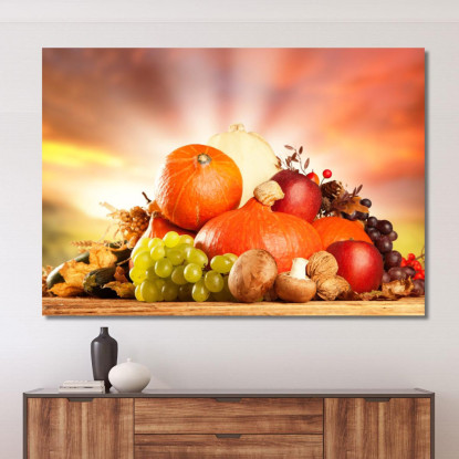 Quadro Moderno Composizione Autunnale Con Zucche E Frutta Secca foo37 quadro stampato su tela