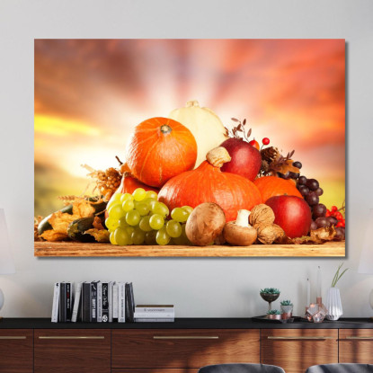 Quadro Moderno Composizione Autunnale Con Zucche E Frutta Secca foo37 quadro stampato su tela