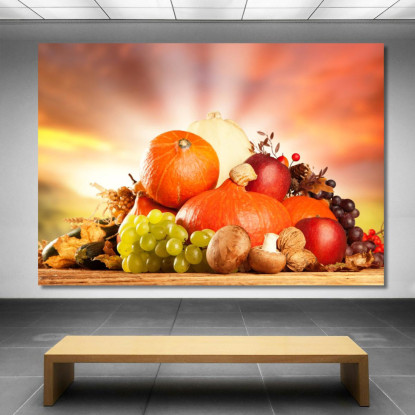Quadro Moderno Composizione Autunnale Con Zucche E Frutta Secca foo37 quadro stampato su tela
