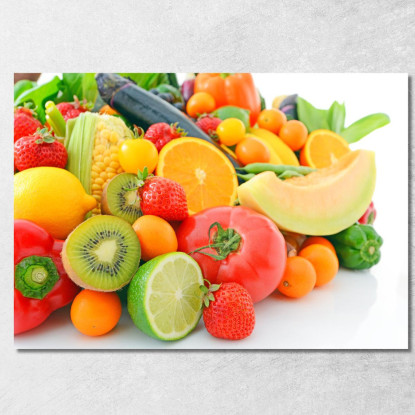 Quadro Moderno Composizione Colorata Di Frutta E Verdura Su Sfondo Bianco foo38 quadro stampato su tela