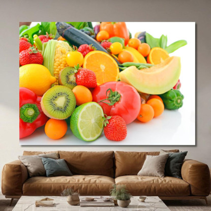 Quadro Moderno Composizione Colorata Di Frutta E Verdura Su Sfondo Bianco foo38 quadro stampato su tela