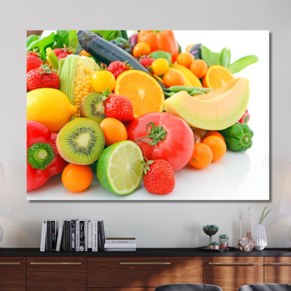 Quadro Moderno Composizione Colorata Di Frutta E Verdura Su Sfondo Bianco foo38 quadro stampato su tela