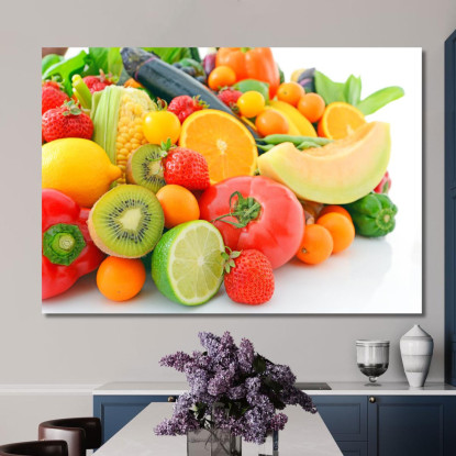 Quadro Moderno Composizione Colorata Di Frutta E Verdura Su Sfondo Bianco foo38 quadro stampato su tela