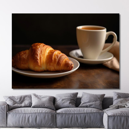 Quadro Moderno Croissant Dorato Con Caffè Su Piatto Bianco foo42 quadro stampato su tela