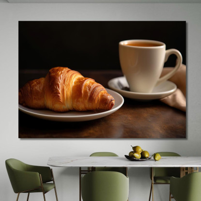 Quadro Moderno Croissant Dorato Con Caffè Su Piatto Bianco foo42 quadro stampato su tela
