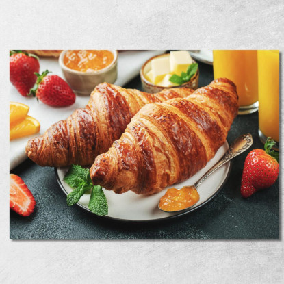 Quadro Moderno Croissant Francesi Sfogliati Con Marmellata E Succo D'Arancia foo44 quadro stampato su tela
