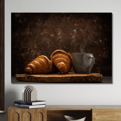 Quadro Moderno Croissant Sfogliati Con Tazza Di Caffè Fumante foo45 quadro stampato su tela