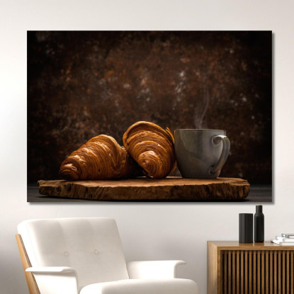 Quadro Moderno Croissant Sfogliati Con Tazza Di Caffè Fumante foo45 quadro stampato su tela