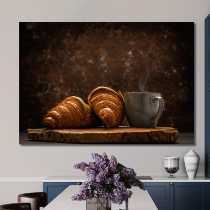 Quadro Moderno Croissant Sfogliati Con Tazza Di Caffè Fumante foo45 quadro stampato su tela