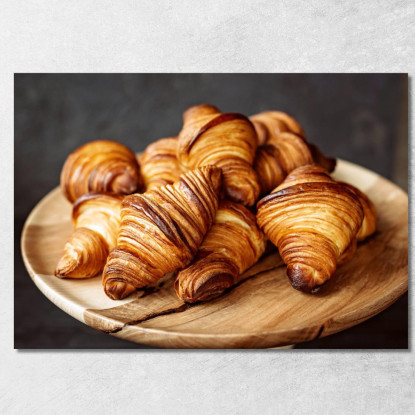 Quadro Moderno Croissant Sfogliati Su Piatto Di Legno Rustico foo46 quadro stampato su tela
