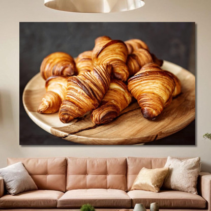 Quadro Moderno Croissant Sfogliati Su Piatto Di Legno Rustico foo46 quadro stampato su tela