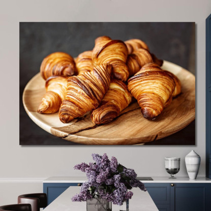 Quadro Moderno Croissant Sfogliati Su Piatto Di Legno Rustico foo46 quadro stampato su tela