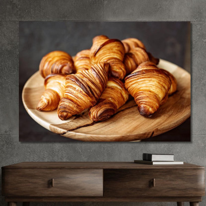 Quadro Moderno Croissant Sfogliati Su Piatto Di Legno Rustico foo46 quadro stampato su tela