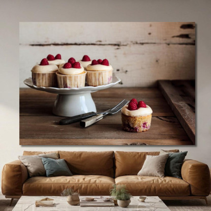 Quadro Moderno Cupcake Ai Lamponi Con Crema Alla Vaniglia foo48 quadro stampato su tela