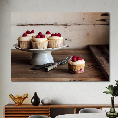 Quadro Moderno Cupcake Ai Lamponi Con Crema Alla Vaniglia foo48 quadro stampato su tela