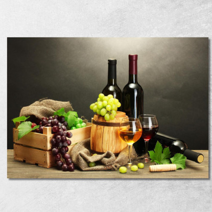 Quadro Moderno Degustazione Di Vini Con Uva E Bottiglie Su Sfondo Elegante foo50 quadro stampato su tela