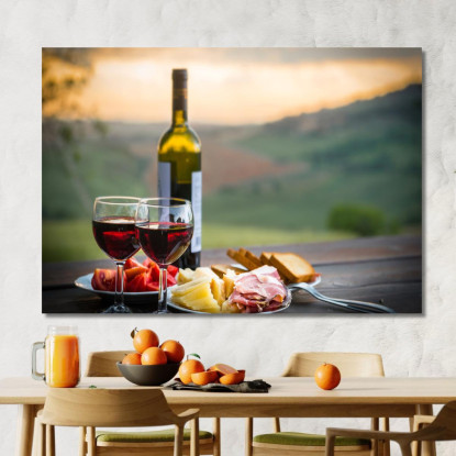 Quadro Moderno Degustazione Di Vino Con Formaggi E Salumi In Collina foo51 quadro stampato su tela