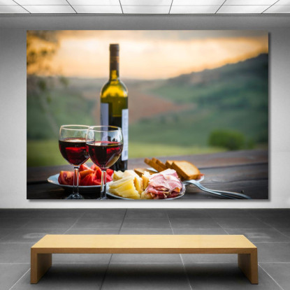 Quadro Moderno Degustazione Di Vino Con Formaggi E Salumi In Collina foo51 quadro stampato su tela