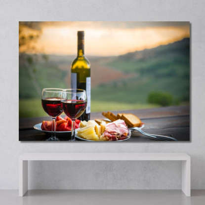 Quadro Moderno Degustazione Di Vino Con Formaggi E Salumi In Collina foo51 quadro stampato su tela