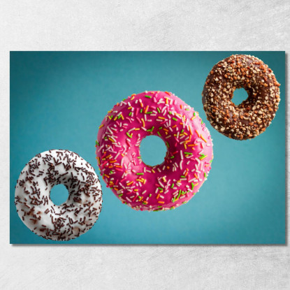 Quadro Moderno Donuts Colorate Con Glassa E Granella In Sospensione foo52 quadro stampato su tela