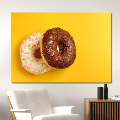 Quadro Moderno Donuts Glassate Al Cioccolato E Vaniglia Su Sfondo Giallo foo53 quadro stampato su tela