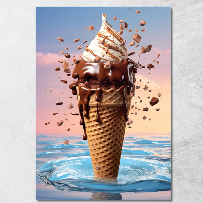 Quadro Moderno Gelato Al Cioccolato Con Topping Croccante E Caramello Su Sfondo Artistico foo56 quadro stampato su tela