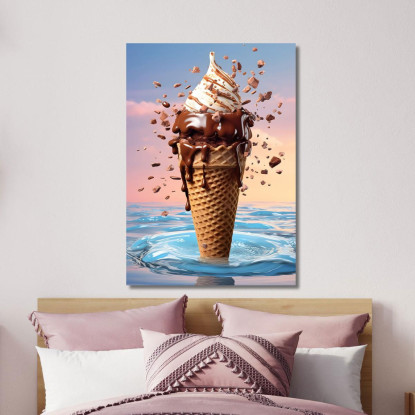 Quadro Moderno Gelato Al Cioccolato Con Topping Croccante E Caramello Su Sfondo Artistico foo56 quadro stampato su tela