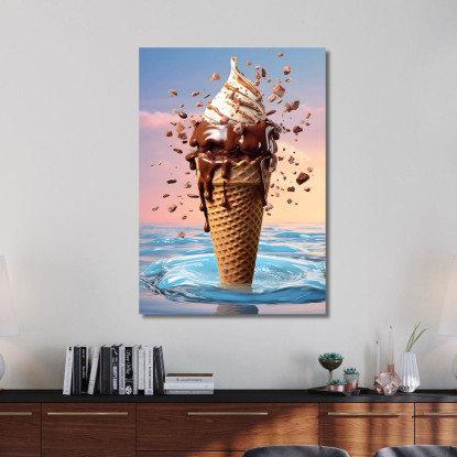 Quadro Moderno Gelato Al Cioccolato Con Topping Croccante E Caramello Su Sfondo Artistico foo56 quadro stampato su tela