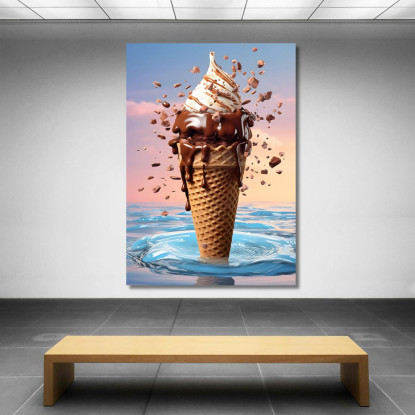 Quadro Moderno Gelato Al Cioccolato Con Topping Croccante E Caramello Su Sfondo Artistico foo56 quadro stampato su tela