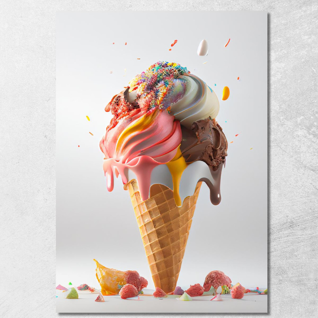 Quadro Moderno Gelato Artigianale Con Cioccolato E Panna Su Cono Croccante foo57 quadro stampato su tela