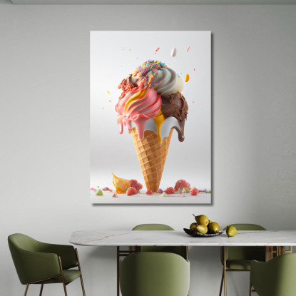 Quadro Moderno Gelato Artigianale Con Cioccolato E Panna Su Cono Croccante foo57 quadro stampato su tela