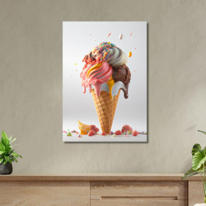 Quadro Moderno Gelato Artigianale Con Cioccolato E Panna Su Cono Croccante foo57 quadro stampato su tela