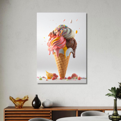 Quadro Moderno Gelato Artigianale Con Cioccolato E Panna Su Cono Croccante foo57 quadro stampato su tela