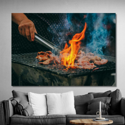 Quadro Moderno Grigliata Di Carne Con Fiamma Viva foo59 quadro stampato su tela