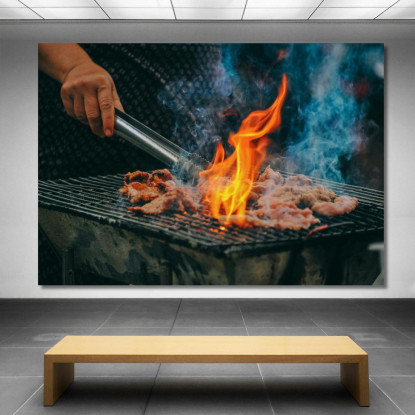 Quadro Moderno Grigliata Di Carne Con Fiamma Viva foo59 quadro stampato su tela