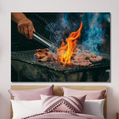 Quadro Moderno Grigliata Di Carne Con Fiamma Viva foo59 quadro stampato su tela