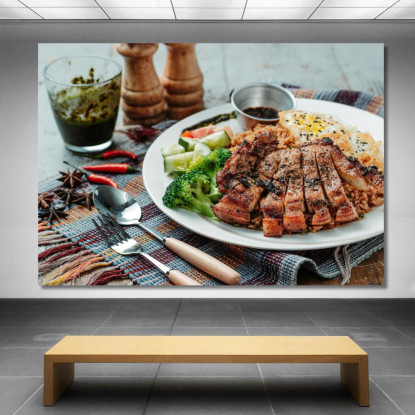 Quadro Moderno Grigliata Di Carne Con Riso Verdure E Uovo Fritto foo60 quadro stampato su tela