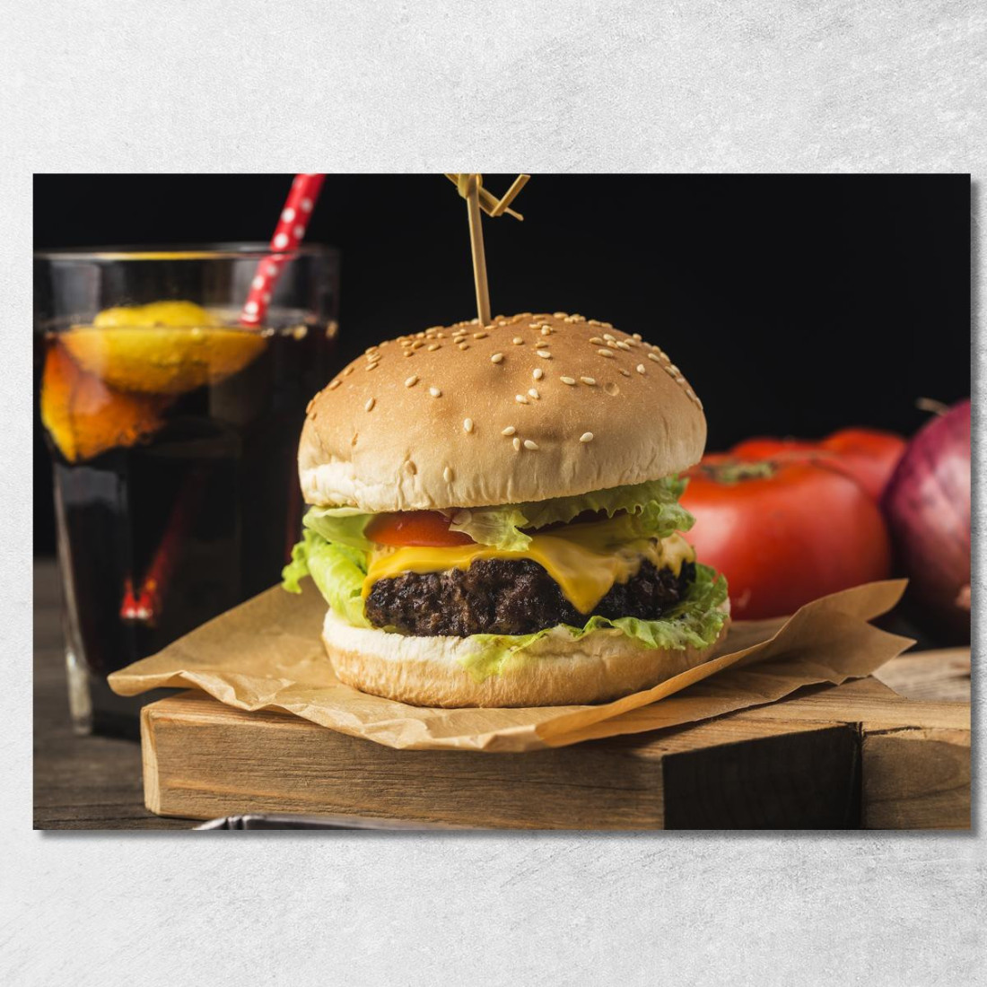 Quadro Moderno Hamburger Classico Con Formaggio Fuso E Lattuga Fresca foo62 quadro stampato su tela