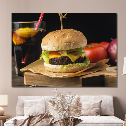 Quadro Moderno Hamburger Classico Con Formaggio Fuso E Lattuga Fresca foo62 quadro stampato su tela