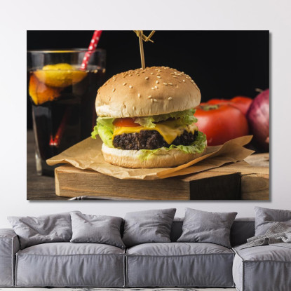 Quadro Moderno Hamburger Classico Con Formaggio Fuso E Lattuga Fresca foo62 quadro stampato su tela
