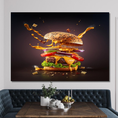 Quadro Moderno Hamburger Gourmet Con Formaggio Fuso foo66 quadro stampato su tela