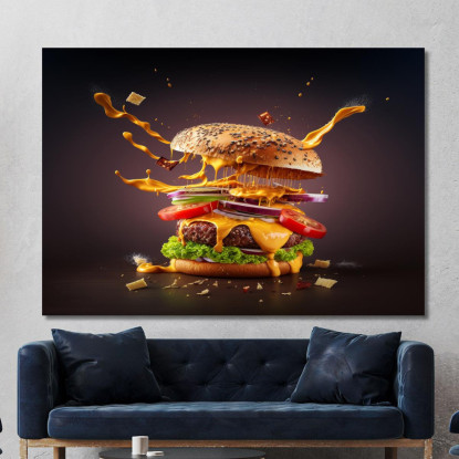 Quadro Moderno Hamburger Gourmet Con Formaggio Fuso foo66 quadro stampato su tela