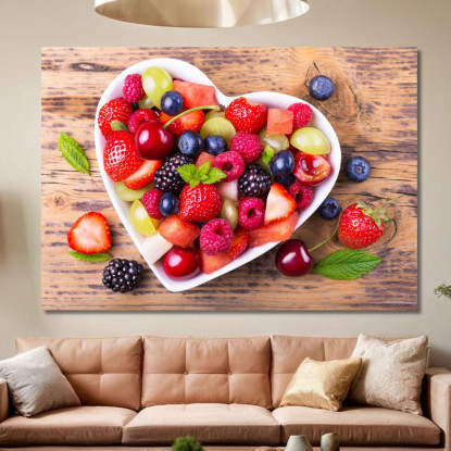 Quadro Moderno Insalata Di Frutta Colorata In Ciotola A Forma Di Cuore foo69 quadro stampato su tela