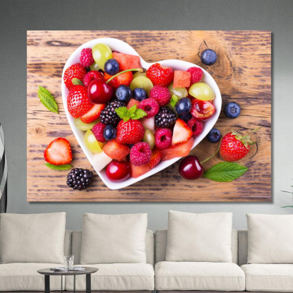 Quadro Moderno Insalata Di Frutta Colorata In Ciotola A Forma Di Cuore foo69 quadro stampato su tela