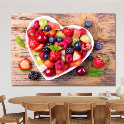 Quadro Moderno Insalata Di Frutta Colorata In Ciotola A Forma Di Cuore foo69 quadro stampato su tela