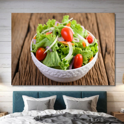 Quadro Moderno Insalata Fresca Con Lattuga Pomodorini E Cipolla foo71 quadro stampato su tela