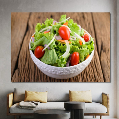 Quadro Moderno Insalata Fresca Con Lattuga Pomodorini E Cipolla foo71 quadro stampato su tela