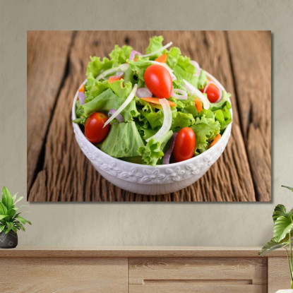 Quadro Moderno Insalata Fresca Con Lattuga Pomodorini E Cipolla foo71 quadro stampato su tela